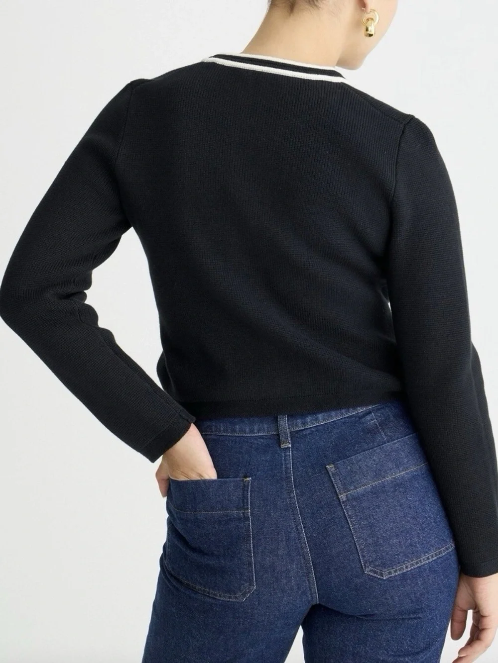 NWT J.Crew Emilie sweater lady jacket contrast trim - Black/Ivory Size S